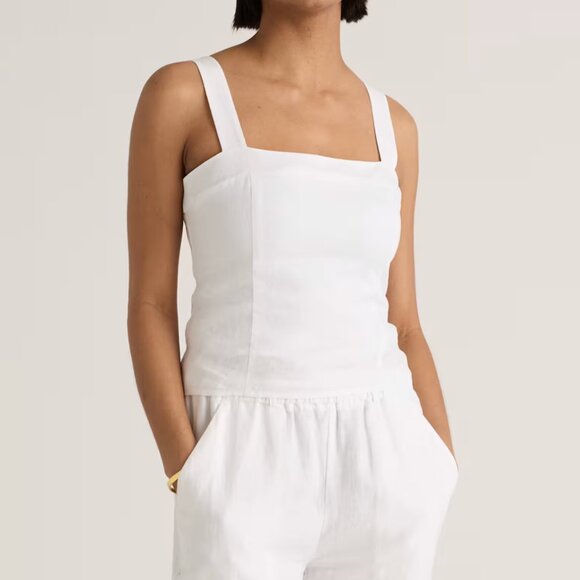 Quince 100% European Linen Fitted Tank in White Size Small - Picture 1 of 12